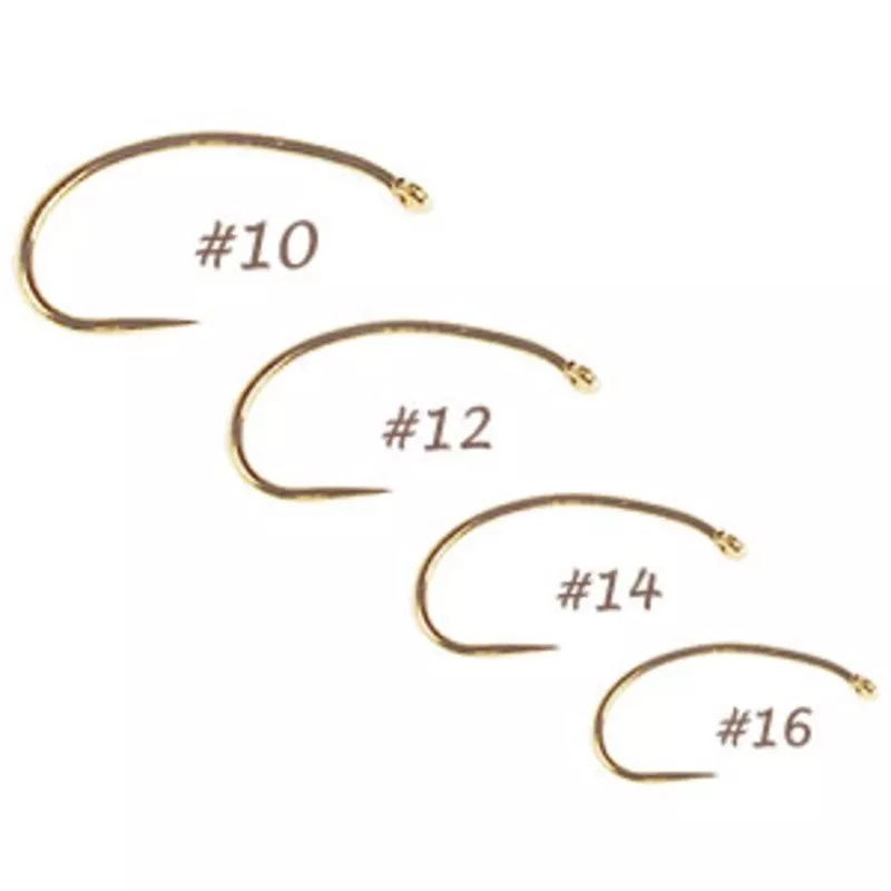 100 – Gold Barbless Light Wire Scud Hook #10-16