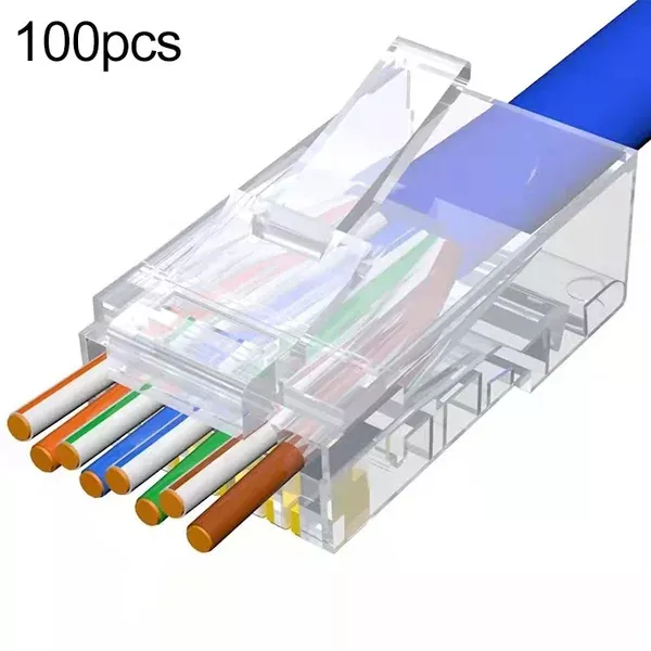 100pcs /Pack Cat6e Unshielded Pass Through RJ45 Connector Modular Plug