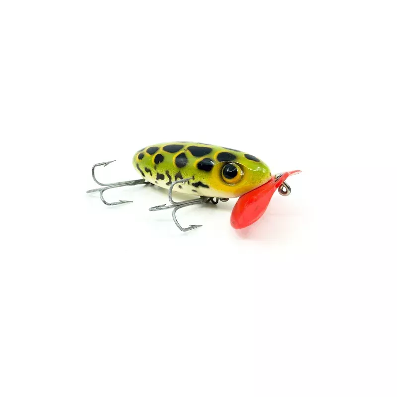 Arbogast Plastic Red Lip Jitterbug 1940’s WWII Era Leopard Frog Color – War Bug!