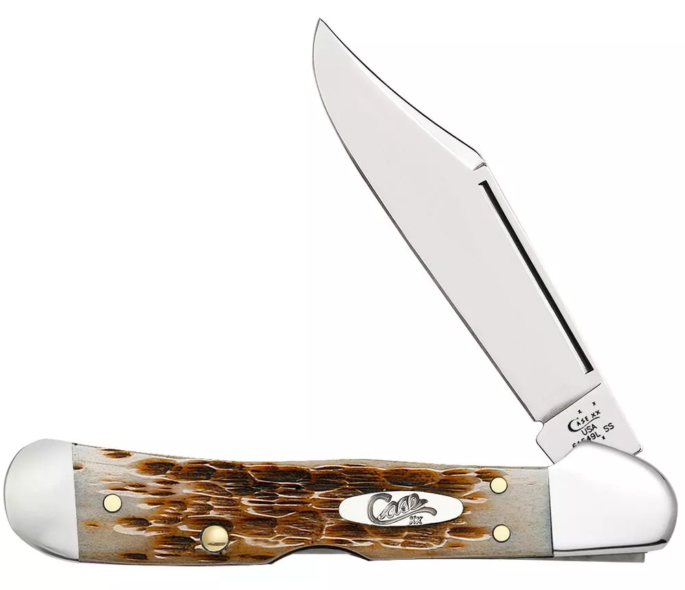 Case Amber Bone Peach Seed Jig Mini CopperLock Folding Pocket Knife #00133