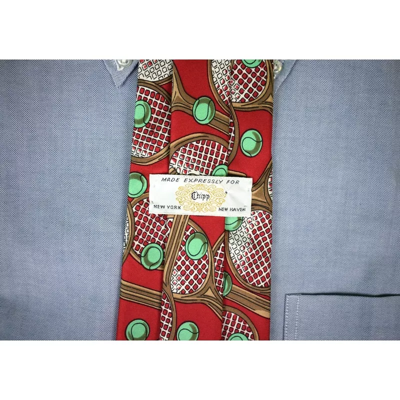 "Chipp Tennis Racquet Red w/ Green Balls Silk Tie"