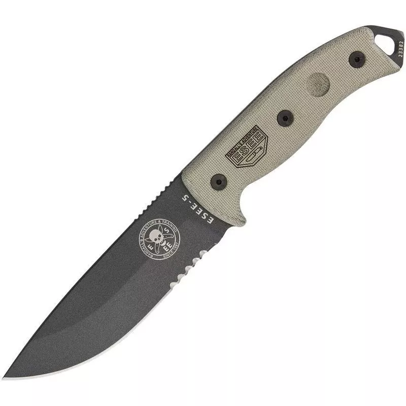 ESEE 11″ Model 5 Part Serrated Tactical Fixed BLK Blade Canvas Handle Knife 5STG