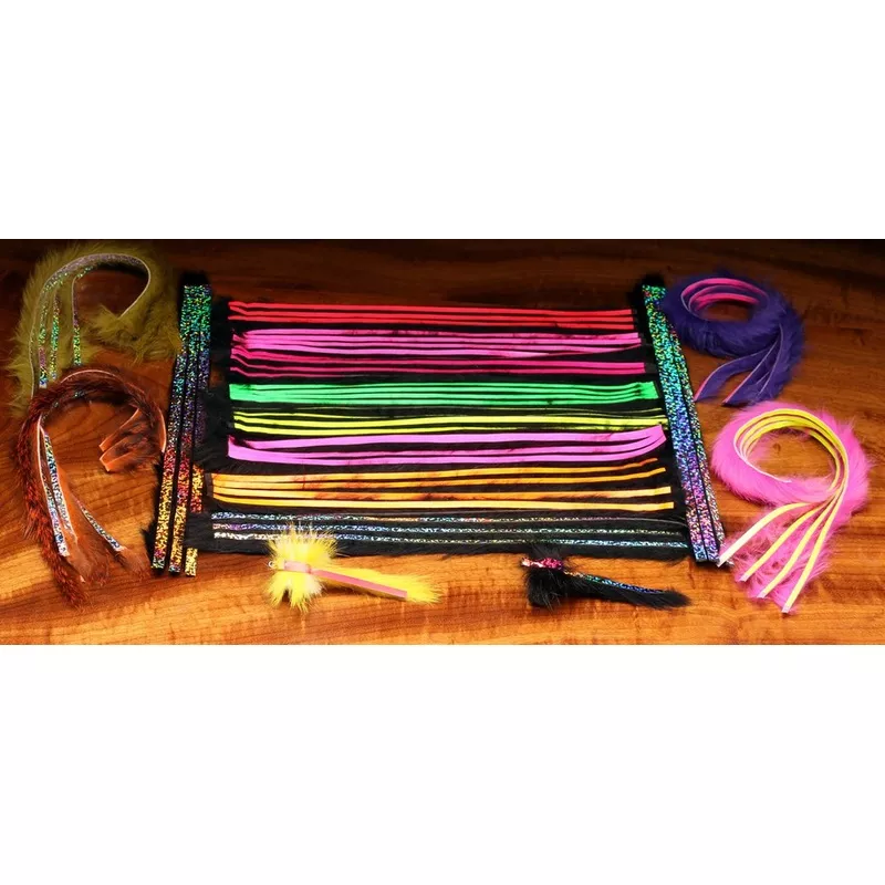 Hareline Magnum Bling Rabbit Strips Black with Fl Fire Red Accent