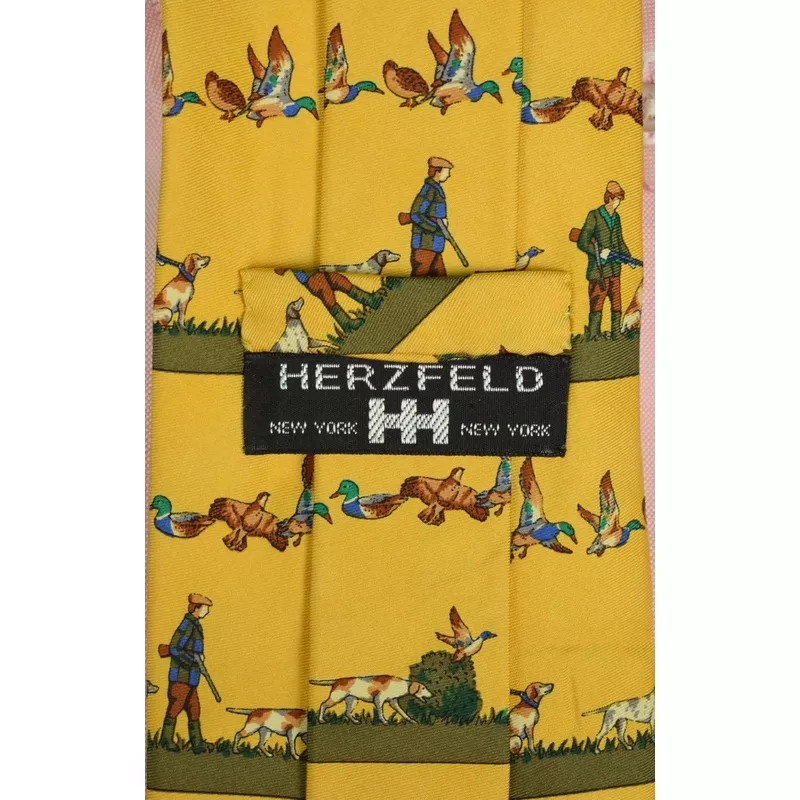 "Herzfeld Gold Silk Tie w/ Duck Hunting Motif"