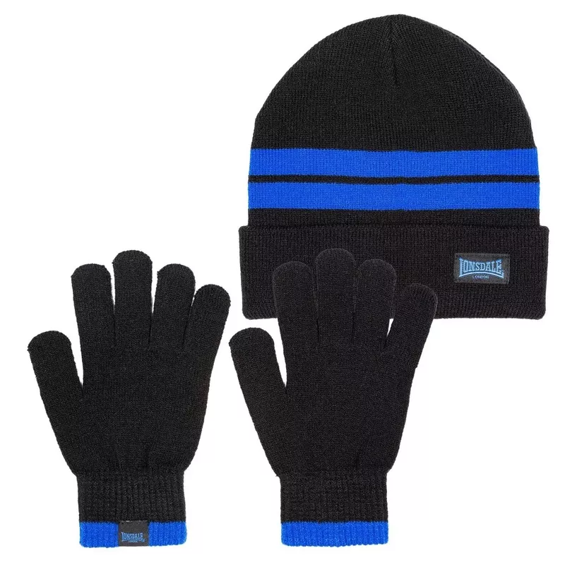 Lonsdale Junior Winter Hat And Gloves Set Black/Blue