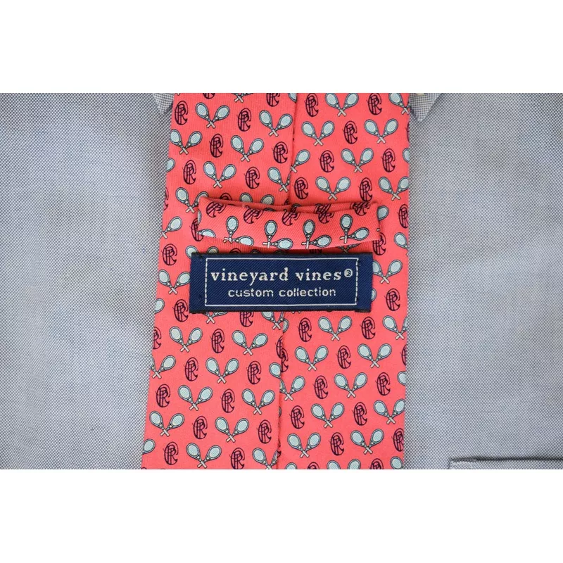 "Piping Rock Club x Vinyard Vines Watermelon Silk Tie w/ X'd Tennis Racquets"