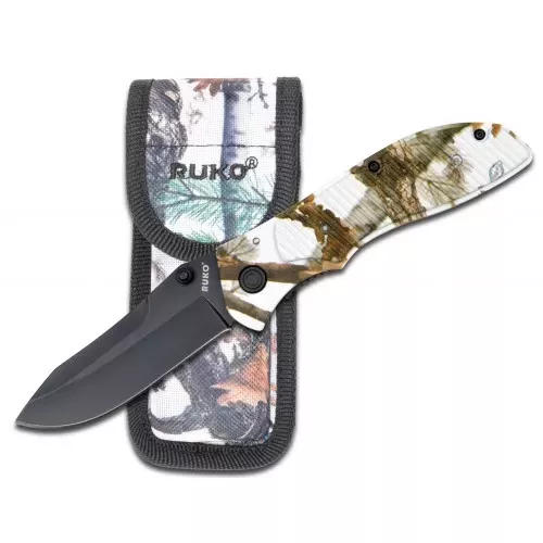 RUKO 3-1/2″ FOLDING KNIFE TUNDRA CAMO W/NYLON SHEATH