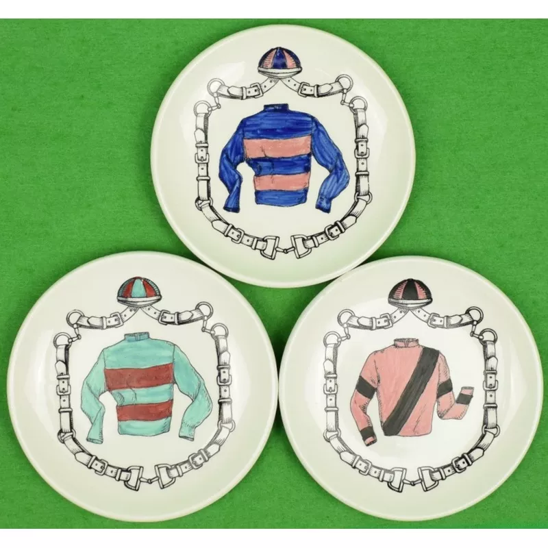 "Set x 3 Jockey Silks Ceramic Coasters Made In Italy" (SOLD)