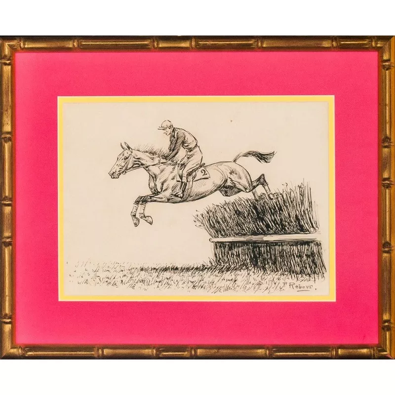 "Steeplechase Jockey Pen & Ink Sketch" by Francisque Rebour